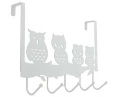 com-four® Appendiabiti per Porte con 5 Ganci Metallici a Forma di Gufo - Appendiabiti con Gufi da Appendere alla Porta (01 Pezzo - Gufo)