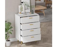 PREMTURE Cassettiera, tavolino multiuso, armadio da bagno con 4 cassetti, credenza, bianco, soggiorno, corridoio, camera da letto, MDF, 40 x 70 x 95 cm