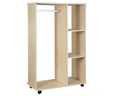 homcom Stand Appendiabiti con 3 Ripiani e Attaccapanni per Vestiti, Guardaroba Porta Abiti in Legno 128 cm