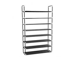 Scarpiera Scaffale Armadio a 8 Ripiani, Capacità Fino a 40 Paia di Scarpe, Scaffali Portascarpe Cabina Mobiletto Guardaroba In Acciaio Tessuto Grigio 88 x 28 x 145 cm Nero