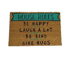 KOKO DOORMATS Zerbino Ingresso casa | Tappeto Ingresso casa Divertenti House Rules in Fibra di Cocco e Base Tappeto Antiscivolo da PVC | Zerbini per Ingresso Esterno con Misure 40x60x1,5 cm.