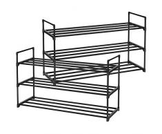 SONGMICS Set di 2 Scarpiere, Portascarpe a 3 Ripiani, Scaffale per Calzature in Metallo, per 24-30 Paia di Scarpe, Scarpiere Impilabili per Soggiorno, Entrata, Corridoio, Armadio, Nero LSA06BK