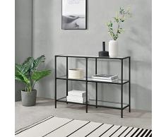 [en.casa] Tavolo Consolle da Ingresso/Soggiorno (LxPxA) 100x30x73 cm Mobile di Appoggio a 3 Ripiani - Telaio in Accaio Color Nero e Piani in Vetro Temperato