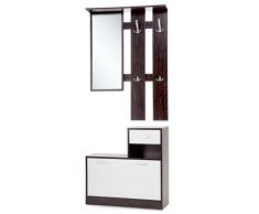 ts-ideen Set di 3 pezzi Guardaroba da parete Specchio Scarpiera Mobile per le scarpe con cassetti e scaffale con effetto legno di noce in marrone scuro e porte bianche