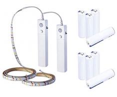 LEDLUX 2 Kit Striscia Led a Batteria 6V 2,4W Con Sensore Movimento IP65 1 Metro 30 SMD 2835 Per Armadio Guardaroba Scale Corridoio Cucina ect - 8 Pile AAA Inclusi (Bianco Neutro 4000K)