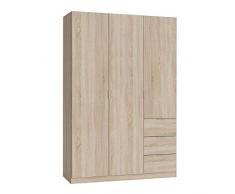 Armadio Armadietto con 3 Ante e 3 Cassetti Salisburgo con Ripiani e Asta Appendi Abiti Camera da Letto Salotto Salone Ingresso 200 x 135 x 52 cm Colore Rovere