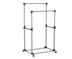 SONGMICS Appendiabiti Attaccapanni Porta Abiti a rotelle con ruote in acciaio altezza regolabile Stand Stender 2 Aste, tubo rivestito di acciaio inox LLR03L