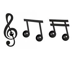Arti & Mestieri Note Musicali - Set di Ganci (3 Pezzi) da Muro Appendiabiti di Design 100% Made in Italy - in Ferro, 12 x 30 cm - Nero Goffrato