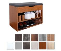 RICOO Scarpiera da ingresso WM032-ER-A Armadietto Armadio con Scaffale e scompartimenti panca sedile comodo scarpe ripiano cuscino cassapanca organizer portascarpe salvaspazio in legno Rovere Rustico