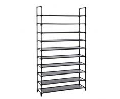 SONGMICS Scarpiera a 10 Livelli Scaffale Portascarpe con Struttura capacità Fino a 50 Paia di Scarpe, in Soggiorno Corridoio Guardaroba Tessuto Non Tessuto 100 x 29 x 175 cm Nero LSR10BK