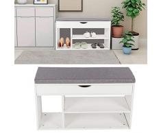 AYNEFY Scarpiera da Ingresso con Cuscino, Panca per Scarpe con Cuscini Cassapanca, Armadio da Ingresso, Scarpiera Mensola in Legno per Soggiorno Camera da Letto Corridoio, 30 x 80 x 45.5 cm