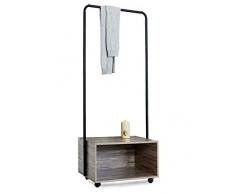 Suhu Stender Appendiabiti con Ruote da Terra Vintage Moderno Stand Attaccapanni Ingresso Piantana Metallo con Scaffale Scarpe Mobile Appendino Rack Portabiti Scaffale Porta Acciaio+Legno Nero