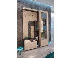 Arredodacasa.com Mobile Ingresso Moderno Rovere Naturale e Grigio Scuro con Ganci Appendiabiti Scarpiera Ripiani e Anta con Specchio per Entrata IU25