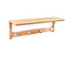 Relaxdays Mensola da Parete, Portasciugamani in bambù, da Bagno, Appendi Abiti, HxLxP: 18 x 50 x 16 cm, Color, Legno, Naturale/Marrone, 50.0x16.0x18.0 cm