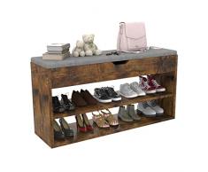 Rcynview Scarpiera Ingresso con Panca Contenitore, Cassapanca Scarpiera con Seduta Imbottita, Cassapanca Contenitore Salvaspazio, Portascarpe per Corridoio, Soggiorno, Esterno, 80x30x44cm, Marrone