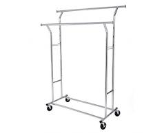 SONGMICS Stand Appendiabiti Portabiti in Acciaio Cromato con 2 Traverse con Rotelle HSR12S