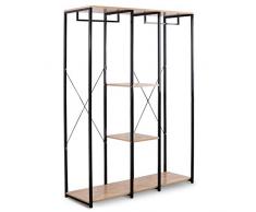 WOLTU SR0048hei XXXL - Appendiabiti con scarpiera in Legno e Acciaio, Nero + Rovere Chiaro