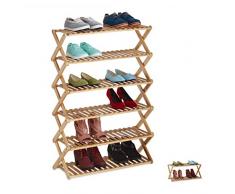 Relaxdays Scarpiera da Ingresso, Pieghevole, Ampi Ripiani Porta Scarpe, Salvaspazio, Fino a 18 Paia, Scaffale, Naturale, bambù, 1 pz