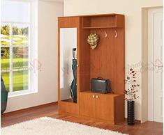 Mobile Ingresso Moderno con 3 Ganci Appendiabiti Anta con Specchio Mensola Vano Contenitore 2 Sportelli Armadio Entrata Ciliegio o Rovere Sonoma IG9 (Rovere Sonoma)