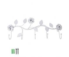 ZZALLL Decorazione da Parete Vintage in Ferro con Foglie di Rosa, Appendiabiti, Appendiabiti, Appendiabiti, portaoggetti - Bianco