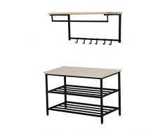 homcom Mobile per Ingresso con Panca Scarpiera e Appendiabiti con 6 Ganci, in Legno e Metallo Nero