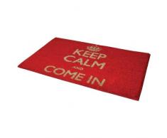 JVL - Zerbino Rivestito in PVC e Fibra di Cocco 40 x 70 cm, Motivo: Keep Calm And Come in, Colore: Rosso