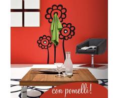 00373 Adesivo murale con ganci per appendiabiti Wall Art - Appendiabiti margherite - Misure 97x150 cm - nero - Decorazione parete, adesivi per muro, carta da parati