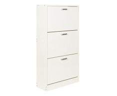 ts-ideen Scarpiera Salvaspazio 121 x 64 cm cm in Bianco stile moderno con tre scomparti ad anta basculante