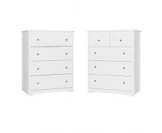 HOCSOK Set di 2 cassettiera con 5 cassetti e credenza con 4 cassetti, cassettiera molto spazio, per soggiorno, camera da letto, corridoio, 74 x 40 x 94 cm, colore bianco crema