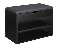 TecTake 800843 Scarpiera Compatta, Scaffale per Scarpe, 2x Ripiani Aperti, 1x Ripiano Apribile, Comoda Imbottitura per la Seduta, Panchina Universale (Nero)