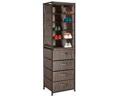 mDesign Mensola porta scarpe – Pratico scaffale con ripiani in fibra sintetica e struttura in metallo per ingresso e ripostiglio – Scaffali portascarpe con 10 scomparti e 4 cassetti – marrone scuro