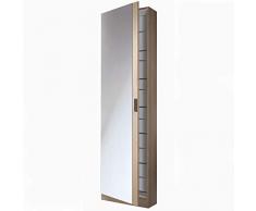 EGLEMTEK Mobile Tarnow Armadio Portascarpe con Specchio Scarpiera Salvaspazio Colonna Salotto Ingresso Bagno 180 x 50 x 20 cm Colore Rovere