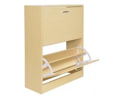 ts-ideen Scarpiera Salvaspazio da parete 81x63 cm in Faggio stile moderno con due scomparti ad anta basculante.