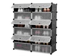 HOMFA Scarpiera Armadio Guardaroba 12 Cubo Porta Scarpe, Mobiletto da Ingresso Fai da Te, Scaffale Organizzatore Nero Bianco 105 × 91 × 36 cm