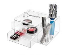 InterDesign Drawers Svuotatasche e portaoggetti bagno, 2 cassetti porta trucchi o porta merceria e cancelleria, Organizer bagno e ufficio, Plastica trasparente