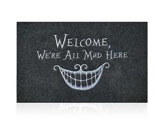 Zerbino per esterni, con retro in gomma naturale, con smiley, per ingresso, porta anteriore, posteriore, corridoio, garage, ingresso, nero