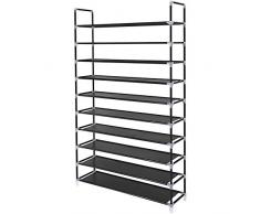 Nalian® - Scarpiera modulabile da 2 a 14 mensole (da 10 a 70 paia) – Larghezza:100 cm – Colore: grigio o nero / mensole - ingresso - mobile contenitivo - armadio - portascarpe - sistema organizzato., Tessuto, Nero , 10 étagères