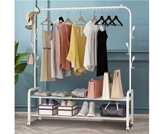 ZMXZMQ Appendiabiti, Appendiabiti 2 in 1, Appendiabiti, con 7 Ganci Laterali, Ripiani Inferiori, Ruote Bloccabili, Organizer per Guardaroba,Bianca,150 * 33 * 150cm