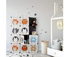 Relaxdays - Scaffale a Incastro per cameretta Bambini, Motivo: Animali, in plastica, con Porte, Armadio, con Asta Appendiabiti