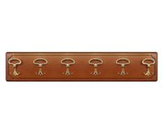 Pannello 3 appendiabiti realizzato in legno, Tinta Ciliegio patinato, Cappelliera 6 ganci per entrata/ingresso/zona giorno/bagno, Fatto in Italia, Dimensioni: L99.3xP2xH22.5cm