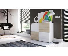 Kofkever Credenza Moderna Skate, comò di Design Bianco e Nero Lucido, Mobile Soggiorno, entrata, Sala