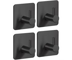 LgowithU Confezione da 4 ganci autoadesivi, moderni ganci appendiabiti in acciaio inox opaco resistenti, impermeabili 3 m, ganci adesivi da parete, per cucina, bagno, WC, senza foratura (nero)