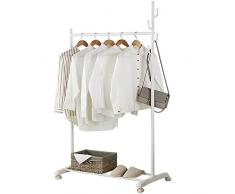 amzdeal Appendiabiti Stand, Porta Abiti, Appendiabiti in Metallo Multifunzionale, Appendiabiti 3 in 1 con Barra Superiore, Ruote, Ripiano Inferiore e 4 Ganci Laterali, 172X100X45cm