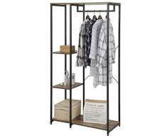 eSituro Stand Appendiabiti Attaccapanni in Legno Acciaio Scaffale Guardaroba a 4 Ripiani SGR0095