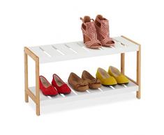 Relaxdays Scarpiera da Ingresso, 2 Ripiani, 6 Paia Scarpe, Scaffale Portascarpe 36x70x26 cm, MDF, bambù, Naturale Bianco, 70% Fibra di Legno 30%