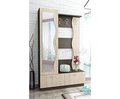 Mobile Anticamera Rovere Chiaro E Noce Scuro Ondulato Mobile Per Atrio Con Specchio Ganci Appendiabiti Anta Lunga E Vano Contenitore Chiuso Con Due Ante IU22