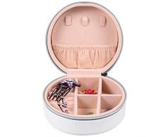 TENDYCOCO Pu Portagioie in Pelle Organizzatore Cassa Rotonda per Gioielli Portacappelli con Cerniera Custodia per Trucco per Collane Orecchini Anelli Braccialetto Bianco
