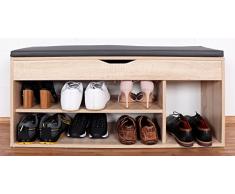 RICOO Scarpiera da ingresso WM034-ES-A Armadietto Armadio con Scaffale e scompartimenti panca sedile comodo scarpe ripiano cuscino cassapanca organizer portascarpe salvaspazio in legno Rovere Sonoma