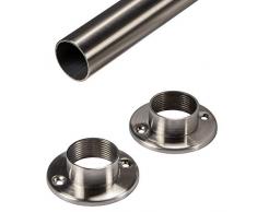 Gedotec, asta appendiabiti in acciaio inox, rotonda, per montaggio a parete, tubo per armadio da 1500 mm, per armadi e guardaroba, tubo per mobili Ø 25 mm, 1 pezzo