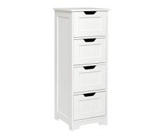 Meerveil Mobiletto Bagno, Cassettiera Armadietto Bagno da 4 Cassetti in legno Salvaspazio 30 x 30 x 82 cm per Bagno Soggiorno Corridoio Camera da letto Bianco